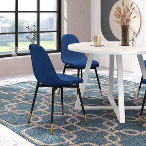 English Elm Evatt 5 Piece Round Dining Set Velvet Chairs Trestle Base Wood Grain Top Seats 4 Blue T2574S00216
