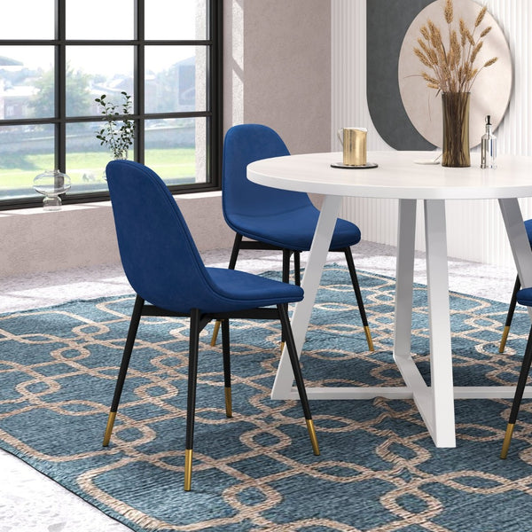 English Elm Evatt 5 Piece Round Dining Set Velvet Chairs Trestle Base Wood Grain Top Seats 4 Blue T2574S00216