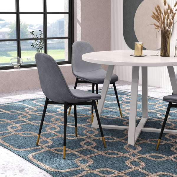 English Elm Evatt 5 Piece Round Dining Set Velvet Chairs Trestle Base Wood Grain Top Seats 4 Gray T2574S00217