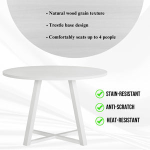 English Elm Evatt 5 Piece Round Dining Set Velvet Chairs Trestle Base Wood Grain Top Seats 4 Gray T2574S00217