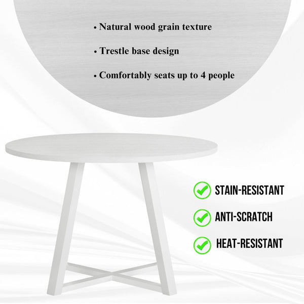 English Elm Evatt 5 Piece Round Dining Set Velvet Chairs Trestle Base Wood Grain Top Seats 4 Gray T2574S00217