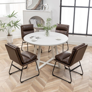 English Elm Innes Round Dining Set Seats Four with Trestle Table and Faux Leather Upholstered Chairs Antique Brown T2574S00220