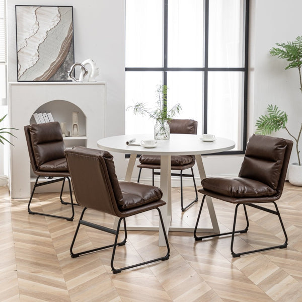 English Elm Innes Round Dining Set Seats Four with Trestle Table and Faux Leather Upholstered Chairs Antique Brown T2574S00220