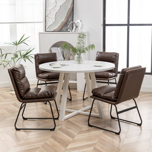 English Elm Innes Round Dining Set Seats Four with Trestle Table and Faux Leather Upholstered Chairs Antique Brown T2574S00220