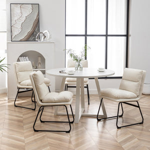English Elm Innes Round Dining Set Seats Four with Trestle Table and Faux Leather Upholstered Chairs Vanilla White T2574S00221