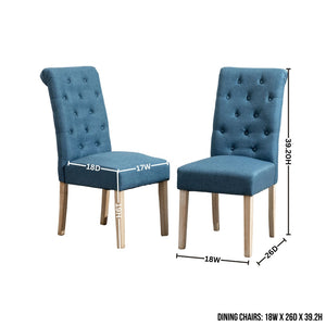 English Elm Banff Round Oak Veneer Dining Set with Cross-Buck Pedestal and Tufted Parsons Chairs Blue T2574S00222
