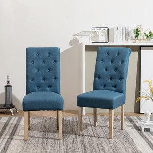 English Elm Banff Round Oak Veneer Dining Set with Cross-Buck Pedestal and Tufted Parsons Chairs Blue T2574S00222