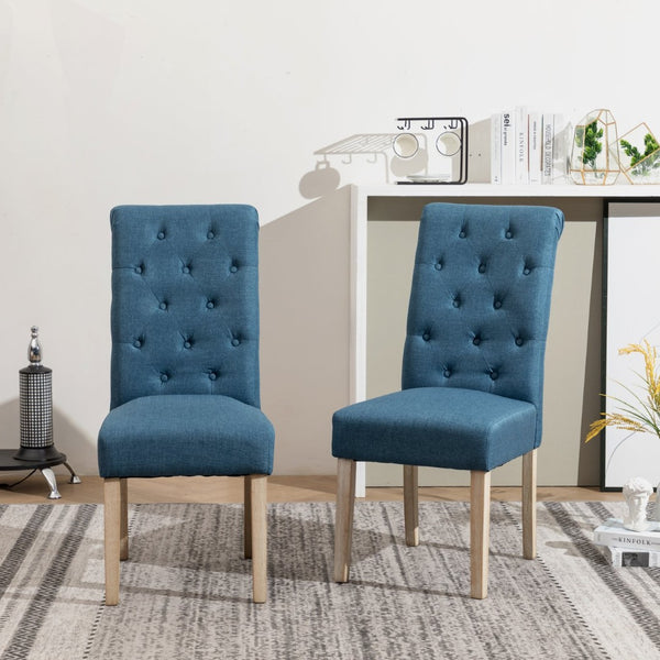 English Elm Banff Round Oak Veneer Dining Set with Cross-Buck Pedestal and Tufted Parsons Chairs Blue T2574S00222