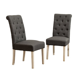 English Elm Banff Round Oak Veneer Dining Set with Cross-Buck Pedestal and Tufted Parsons Chairs Charcoal T2574S00223