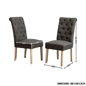 English Elm Banff Round Oak Veneer Dining Set with Cross-Buck Pedestal and Tufted Parsons Chairs Charcoal T2574S00223