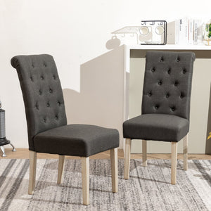 English Elm Banff Round Oak Veneer Dining Set with Cross-Buck Pedestal and Tufted Parsons Chairs Charcoal T2574S00223