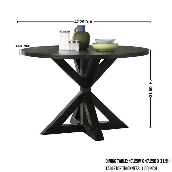 English Elm Banff Round Oak Veneer Dining Set with Cross-Buck Pedestal and Tufted Parsons Chairs Gray T2574S00224
