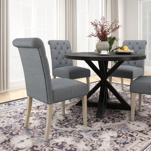English Elm Banff Round Oak Veneer Dining Set with Cross-Buck Pedestal and Tufted Parsons Chairs Gray T2574S00224