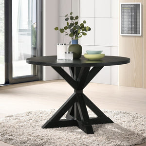 English Elm Banff Round Oak Veneer Dining Set with Cross-Buck Pedestal and Tufted Parsons Chairs Gray T2574S00224