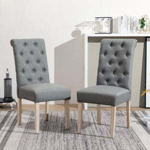 English Elm Banff Round Oak Veneer Dining Set with Cross-Buck Pedestal and Tufted Parsons Chairs Gray T2574S00224