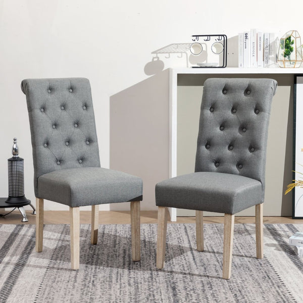 English Elm Banff Round Oak Veneer Dining Set with Cross-Buck Pedestal and Tufted Parsons Chairs Gray T2574S00224