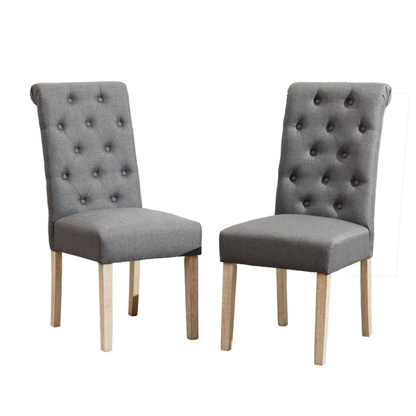 English Elm Banff Round Oak Veneer Dining Set with Cross-Buck Pedestal and Tufted Parsons Chairs Gray T2574S00224