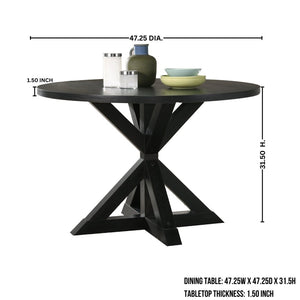English Elm Banff Round Oak Veneer Dining Set with Cross-Buck Pedestal and Tufted Parsons Chairs Purple T2574S00225