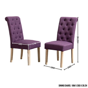 English Elm Banff Round Oak Veneer Dining Set with Cross-Buck Pedestal and Tufted Parsons Chairs Purple T2574S00225
