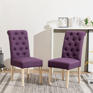 English Elm Banff Round Oak Veneer Dining Set with Cross-Buck Pedestal and Tufted Parsons Chairs Purple T2574S00225