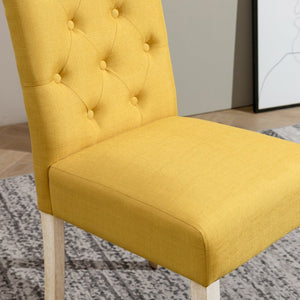 English Elm Banff Round Oak Veneer Dining Set with Cross-Buck Pedestal and Tufted Parsons Chairs Yellow T2574S00227