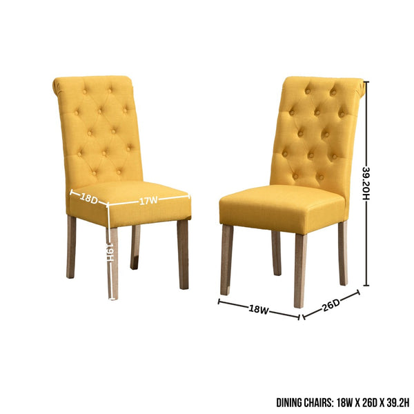 English Elm Banff Round Oak Veneer Dining Set with Cross-Buck Pedestal and Tufted Parsons Chairs Yellow T2574S00227