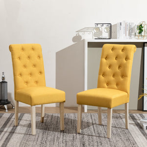English Elm Banff Round Oak Veneer Dining Set with Cross-Buck Pedestal and Tufted Parsons Chairs Yellow T2574S00227