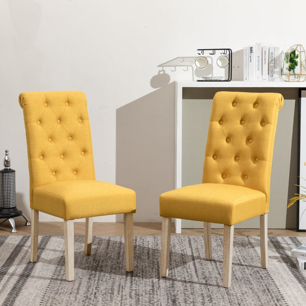 English Elm Banff Round Oak Veneer Dining Set with Cross-Buck Pedestal and Tufted Parsons Chairs Yellow T2574S00227