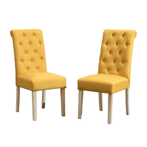 English Elm Banff Round Oak Veneer Dining Set with Cross-Buck Pedestal and Tufted Parsons Chairs Yellow T2574S00227