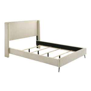 English Elm Mavela Wingback Corduroy Upholstered Queen Bed Tall Cushioned Headboard Bedroom Cream T2574S00231
