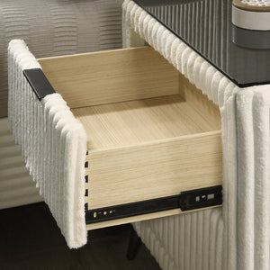 English Elm Mavela Corduroy Wingback Queen Bed Set with Nightstands for a Boutique Bedroom Cream T2574S00232
