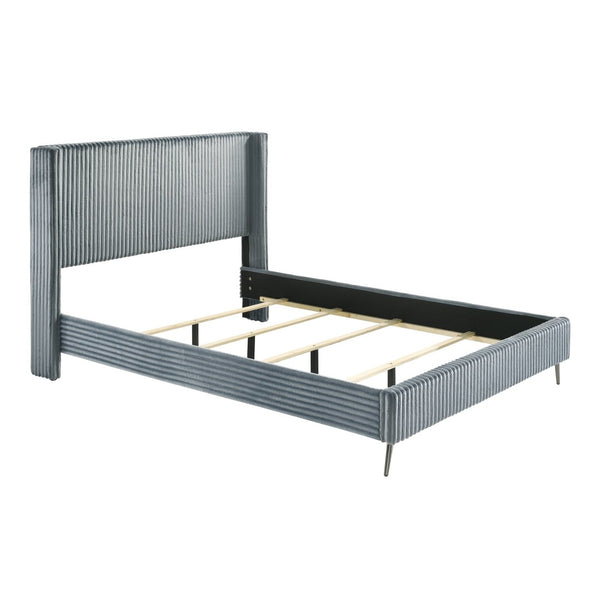 English Elm Mavela Wingback Corduroy Upholstered Queen Bed Tall Cushioned Headboard Bedroom Blue T2574S00234