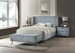 English Elm Mavela Corduroy Wingback Queen Bedroom Set with Nightstands and Upholstered Bench Blue T2574S00236