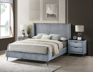 English Elm Mavela Corduroy Wingback Queen Bedroom Set with Nightstands and Upholstered Bench Blue T2574S00236