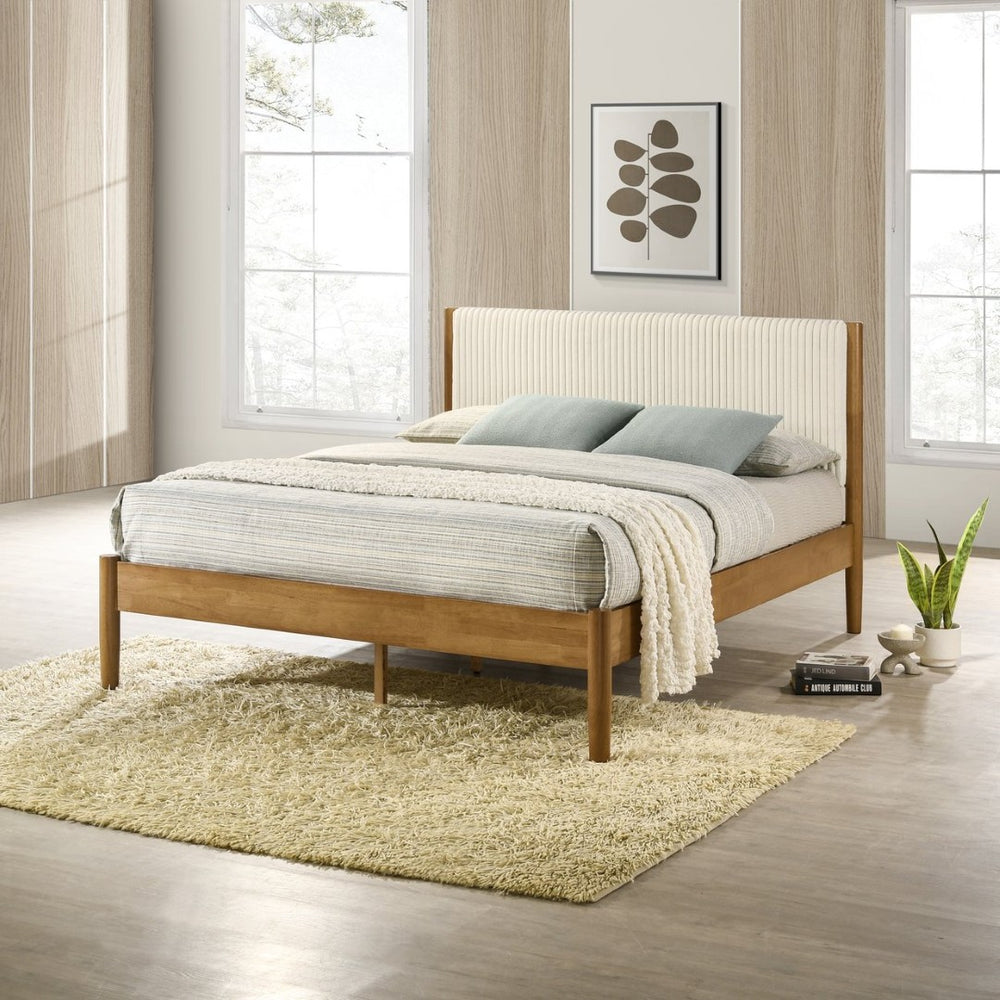 English Elm Vichy Queen Platform Bed Corduroy Headboard Rubberwood Frame Modern Bedroom T2574S00242