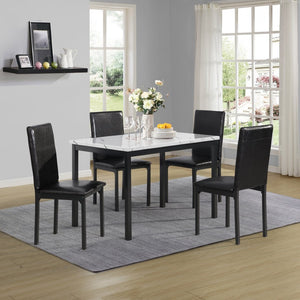 English Elm Citico 5 Piece Metal Dining Set Faux Marble Table Vinyl Upholstered Cafe Chairs White+Black T2574S00254