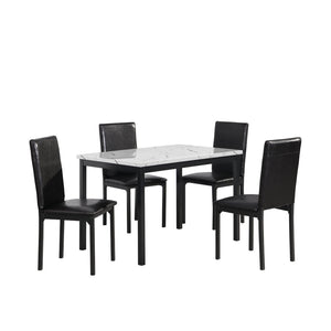English Elm Citico 5 Piece Metal Dining Set Faux Marble Table Vinyl Upholstered Cafe Chairs White+Black T2574S00254