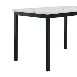 English Elm Citico 5 Piece Metal Dining Set Faux Marble Table Vinyl Upholstered Cafe Chairs White+Black T2574S00254