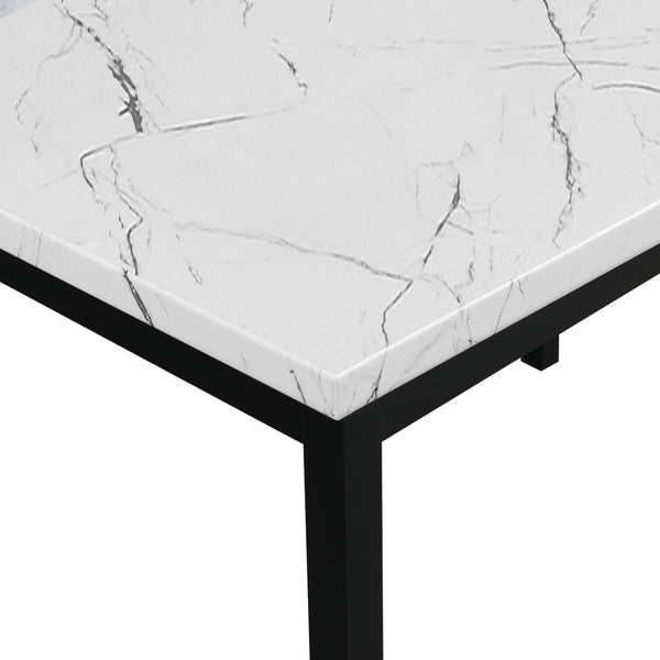 English Elm Citico 5 Piece Metal Dining Set Faux Marble Table Vinyl Upholstered Cafe Chairs White+Black T2574S00254