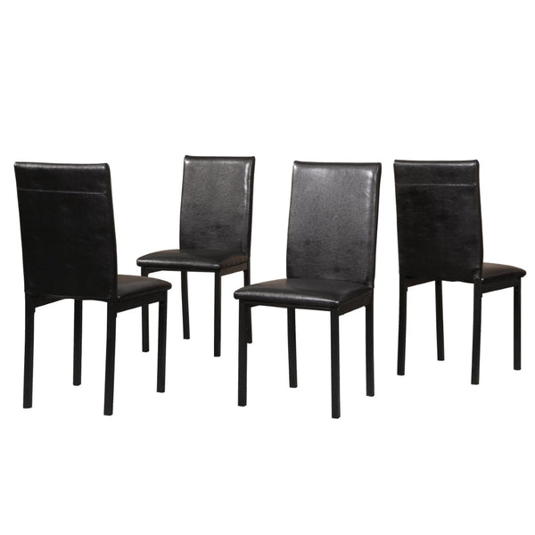 English Elm Citico 5 Piece Metal Dining Set Faux Marble Table Vinyl Upholstered Cafe Chairs White+Black T2574S00254