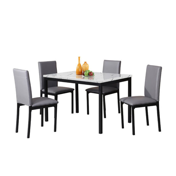 English Elm Citico 5 Piece Metal Dining Set Faux Marble Table Vinyl Upholstered Cafe Chairs T2574S00255