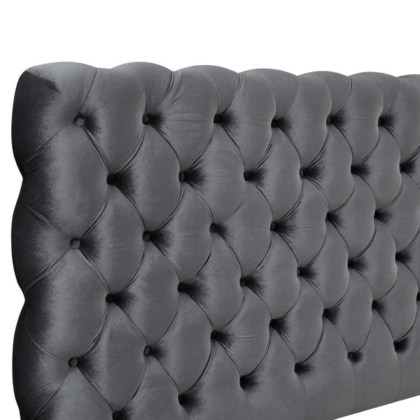 English Elm Roundhill Furniture Apoera Queen Velvet Tufted Headboard Bed with Bun Feet Elegant T2574S00262