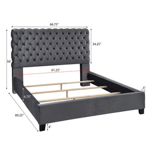 English Elm Roundhill Furniture Apoera Queen Velvet Tufted Headboard Bed with Bun Feet Elegant T2574S00262