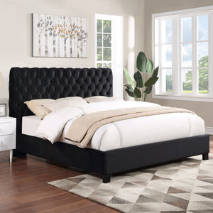 English Elm Apoera King Bed Diamond Tufted Velvet Headboard with Rubberwood Bun Feet Bedroom T2574S00264