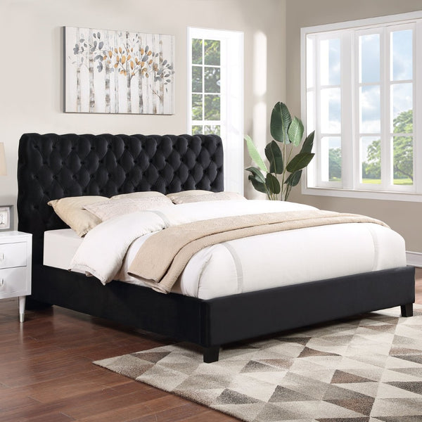 English Elm Apoera King Bed Diamond Tufted Velvet Headboard with Rubberwood Bun Feet Bedroom T2574S00264