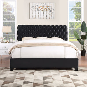 English Elm Apoera King Bed Diamond Tufted Velvet Headboard with Rubberwood Bun Feet Bedroom T2574S00264