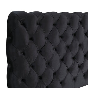 English Elm Apoera King Bed Diamond Tufted Velvet Headboard with Rubberwood Bun Feet Bedroom T2574S00264
