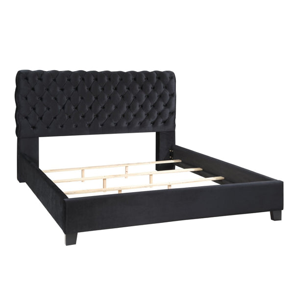 English Elm Apoera King Bed Diamond Tufted Velvet Headboard with Rubberwood Bun Feet Bedroom T2574S00264