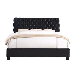 English Elm Apoera King Bed Diamond Tufted Velvet Headboard with Rubberwood Bun Feet Bedroom T2574S00264