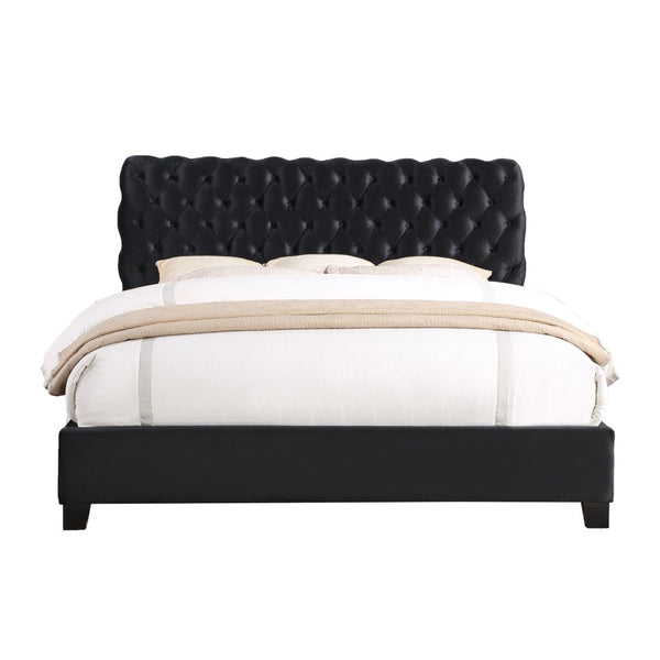 English Elm Apoera King Bed Diamond Tufted Velvet Headboard with Rubberwood Bun Feet Bedroom T2574S00264